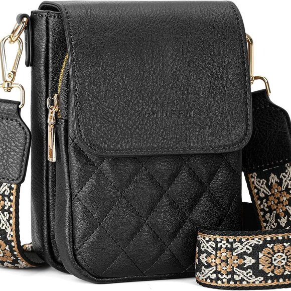 Women Small Leather Crossbody Bag Compact Phone Wallet Purse Adjustable Strap - Picture 1 of 6